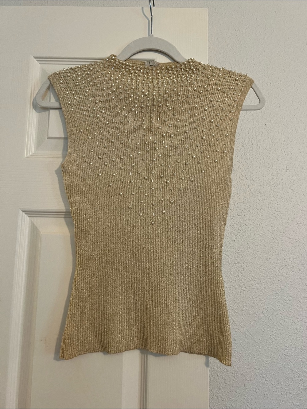 Beaded Sleeveless Knit Top - Cream